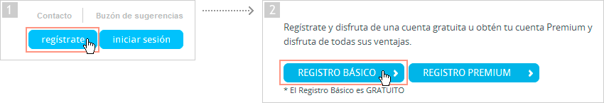 Pulsar botón "regístrate" y después el botón "Registro básico"