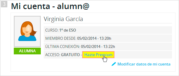 Pulsar sobre el enlace "Hazte Premium"